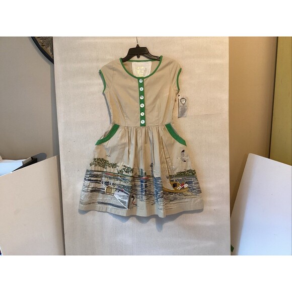 knitted dove women’s dress XS embroidered pockets buttons feminine - Picture 1 of 11